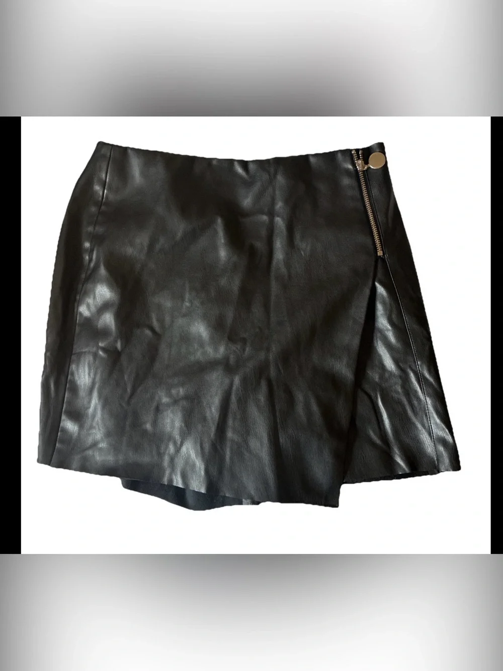 Zara Black Vegan Faux Leather Wrap Front Skort S